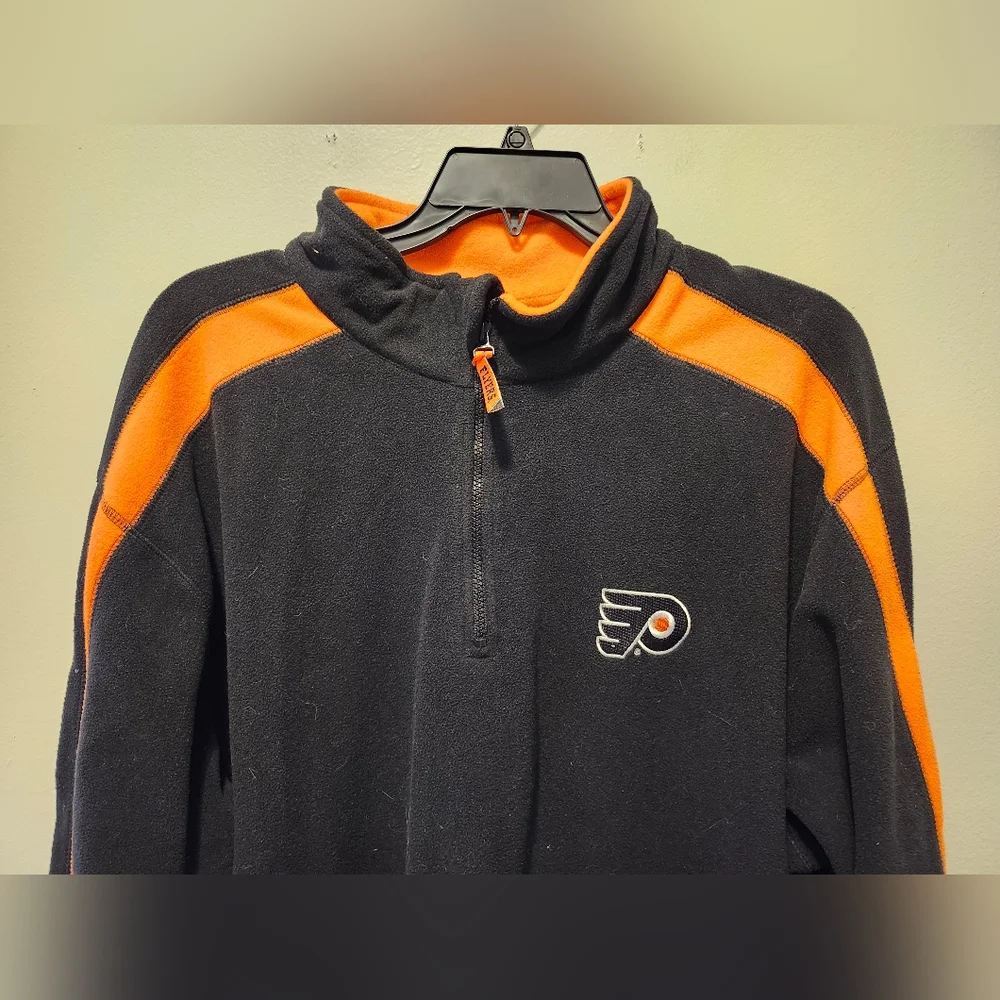Majestic Philadelphia Flyers Mens 2XL XXL Orange & Black 1/4 Zip Pullover - Picture 2 of 9